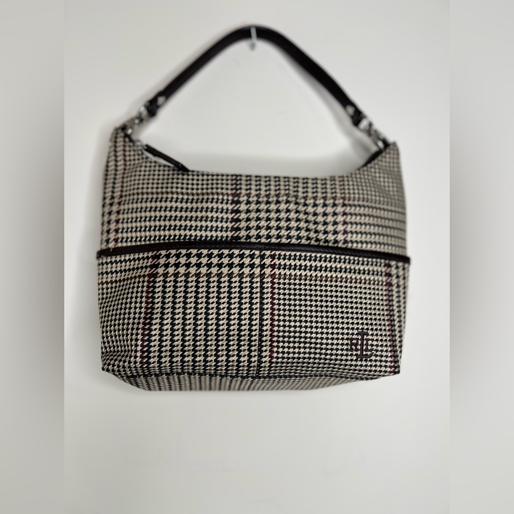 VINTAGE RALPH LAUREN HOUNDSTOOTH PLAID BROWN MINI BAG PURSE
